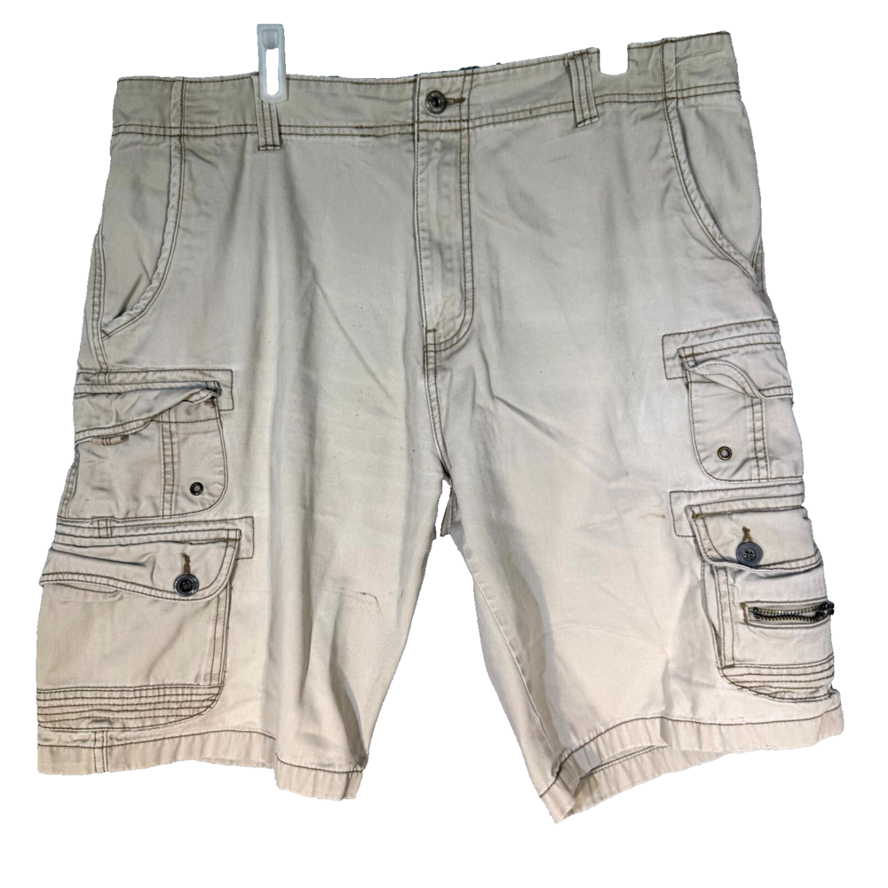Iron Co. Men Cargo Shorts 38 Beige Cotton High-Rise Pocket Classic Outdoor